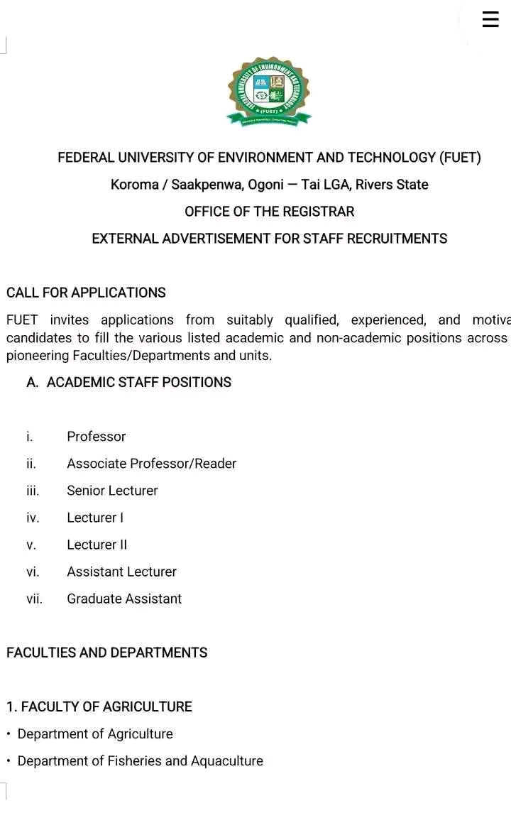 FUET Recruitment 2025