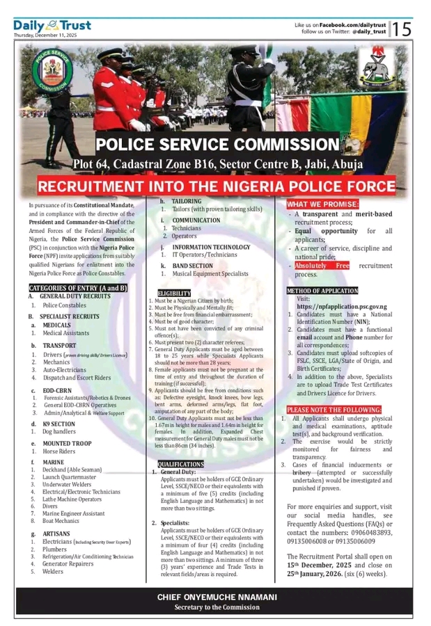 Nigeria Police Force Recruitment 2025